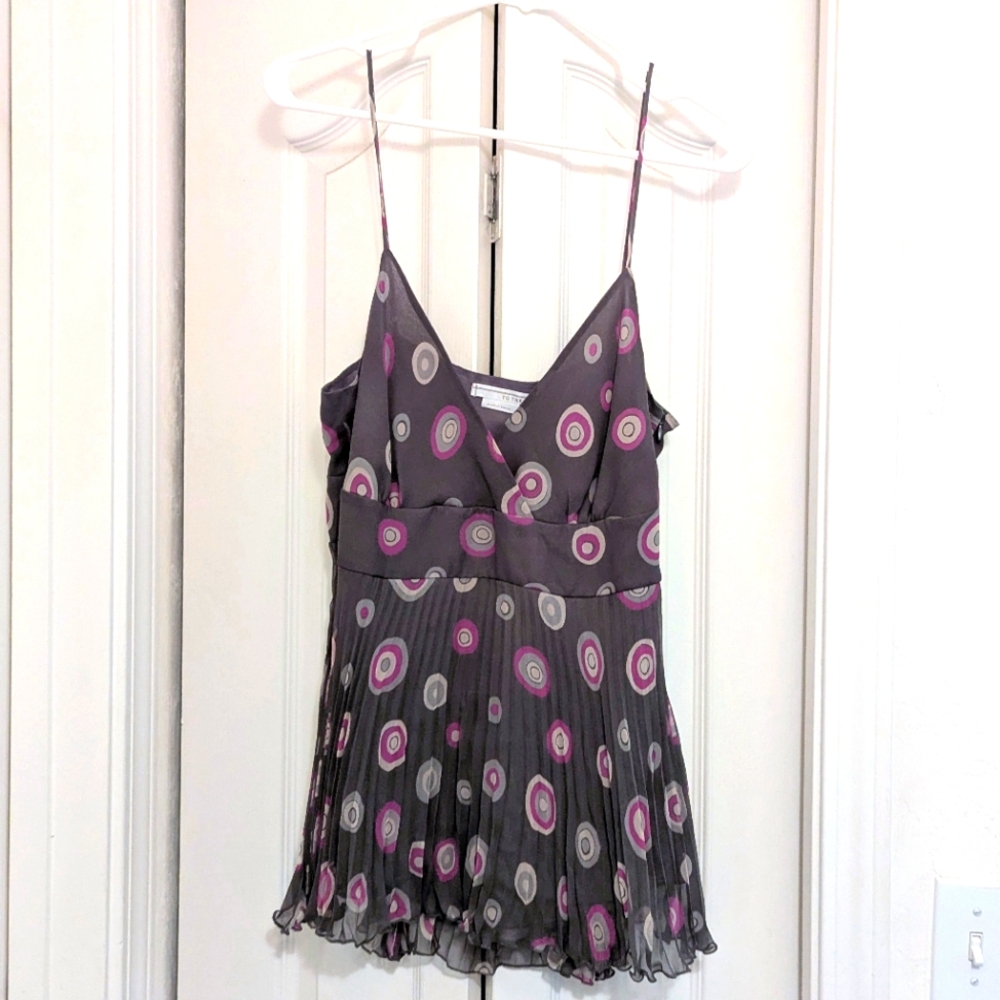 Y2K Gray Polka Dot Pattern Pleated Spaghetti Strap Top By TO THE MAX BCBG NWT